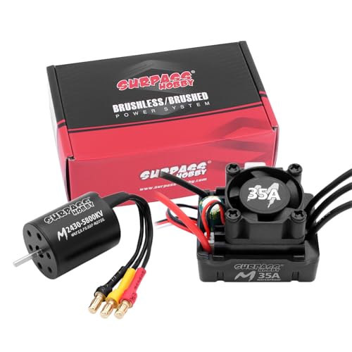 Surpass Hobby M2430 5800KV Motor & 35A ESC for 1/14-1/18 RC Trucks | CNC aluminum Brushless motor with waterproof ESC, multi safety protection - size: 5800KV
