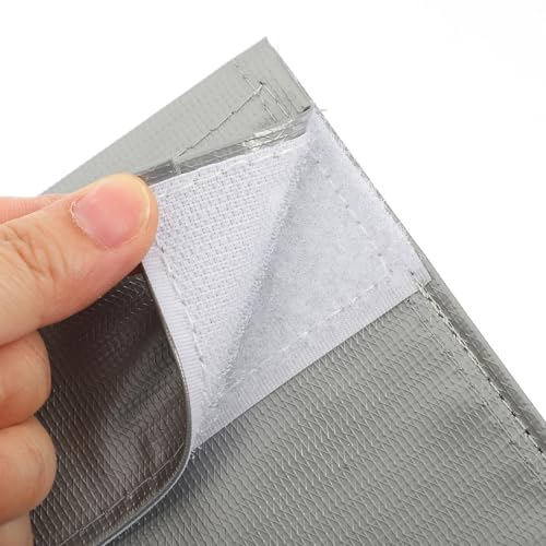 Garneck Fireproof Lipo Battery Safety Bag for Charging and Storage, Sturdy Fireproof Fiber Material, Compact Silver Protective Pouch 23x18cm for Rc Battery Home Use
