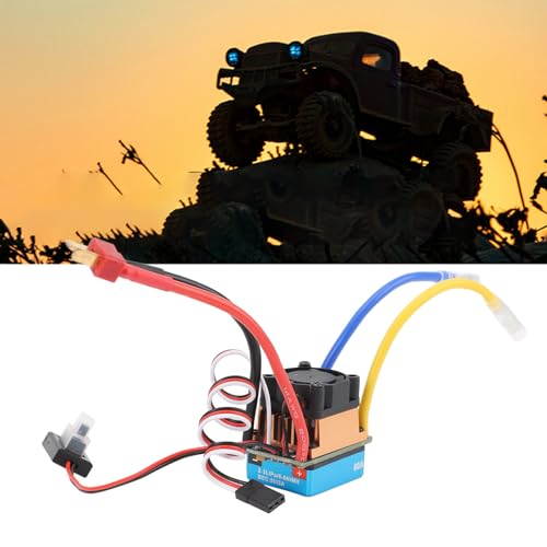 Drfeify 480A Brushed Speed Controller ESC, 480A RC ESC with Cooling Fan Waterproofing ESC for 1/10 RC Car and Boat