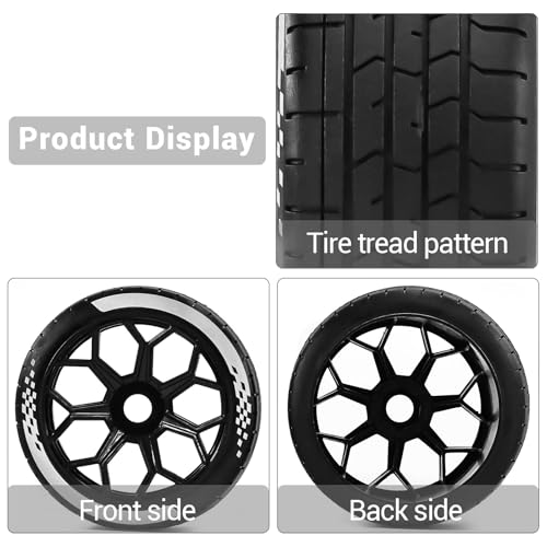 4PCS RC Highway Off-Road Truck Wheels & Tires - Compatible with 1/8 Typhon 6S BLX, 1/7 Infraction 6S BLX/Limitless - Foam Insert Plastic Rims （2 Big & 2 Small ） (Black（4pcs）) - color: Black（4pcs）