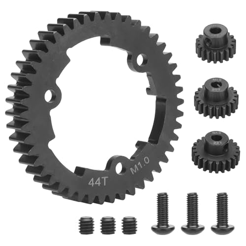 daitoku 44T 1 Mod Hardened Steel Spur Gear with 18T 20T 22T Motor Pinion Gear Compatible with Traxxas 1/10 Maxx 1/5 X-Maxx 1/10 E-REVO 2.0 VXL 1/7 XO-1 - size: 44T