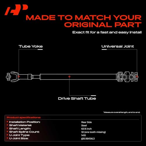 A-Premium Rear Drive Shaft Prop Shaft Driveshaft Assembly Compatible with Chevrolet Silverado 2500 HD Classic & GMC Sierra 2500 HD Classic, 4WD Automatic Trans 133.0" WB 96.0" Bed, Replace# 15109398