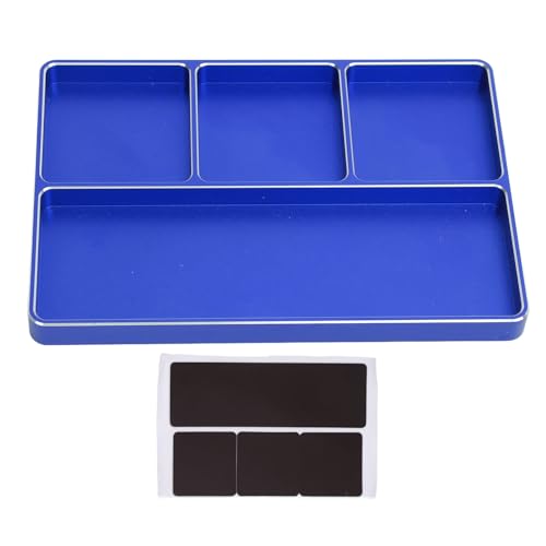 POCREATION RC Screw Tray Aluminum Alloy Magnetic Parts Organizer with 4 Grids 128 X 90 X 9.5 Mm for RC Car Plane Helicopter Boat Repair Workbench Use (Blue) - color: Blue