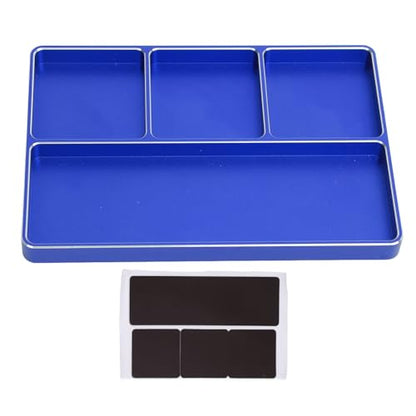 POCREATION RC Screw Tray Aluminum Alloy Magnetic Parts Organizer with 4 Grids 128 X 90 X 9.5 Mm for RC Car Plane Helicopter Boat Repair Workbench Use (Blue) - color: Blue