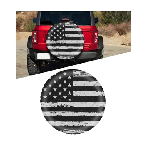 Car Spare Tire Cover, 14Inch Dustproof Waterproof American USA Flag Vehicle Spare Wheel Protectors, All Around Soft Auto Tough Tire Storage Protection, Universal for SUV RV Truck (Black/White) - size: 14Inch Black White Flag