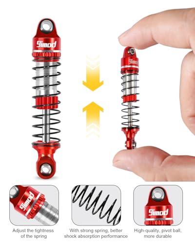 53mm Shocks Aluminum Threaded Shock Absorber Oil Damper for TRX4M 1/18 RC Crawler Upgrade Parts (Red)