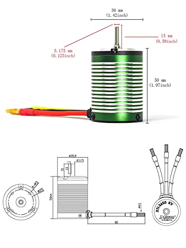 XTEAM 3650 5400KV Brushless Motor 1300W 115A 11V 4-Pole Design, Suitable for 1/8 1/10 1/12 RC Electric Racing Car, Buggy, RC Boat - size: 3650-5400KV