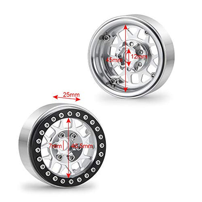 MOHERO Aluminum 1.9'' Alloy Beadlock Wheel Rims for 1/10 RC Axial SCX10 SCX10-II SCX10-III TRX4 CC01 D90 TRX4 Crawler Car Pack of 4 (Silver+Black) - color: Silver+black