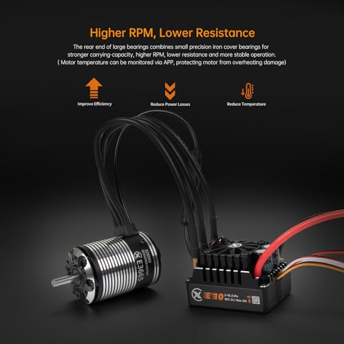 XC E3652 & E10 Sensored Brushless Motor and ESC Combo for RC Car,2S Lipo,IP67 Water Proof,Applicable to:1/10 On-Road,Off-Road,Short Course(Light Load) (5400KV+E10 XT60) - size: 5400KV+E10 XT60