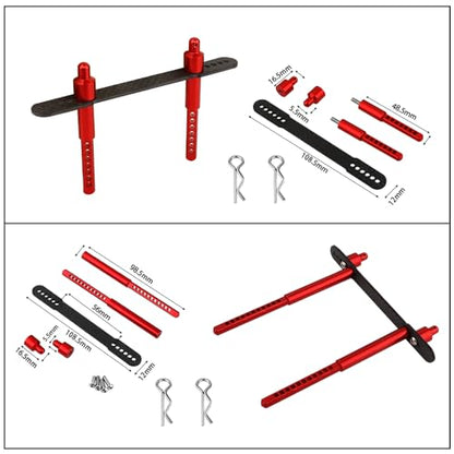 Aluminum Adjustable Body Post Mounts Front and Rear Shell Column for Axial SCX10 II 90046 90047 1/10 RC Crawler Car Parts (red) - color: Red
