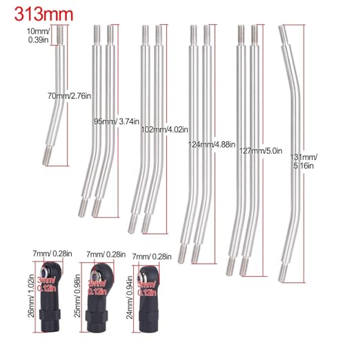 for Axial for SCX10 II 90046 1/10 RC Crawler Car Upgrade Parts 10Pcs Steel Links Rod Set with Ball End 313/324mm Wheelbase RC Links Linkage(313mm) - size: 313mm