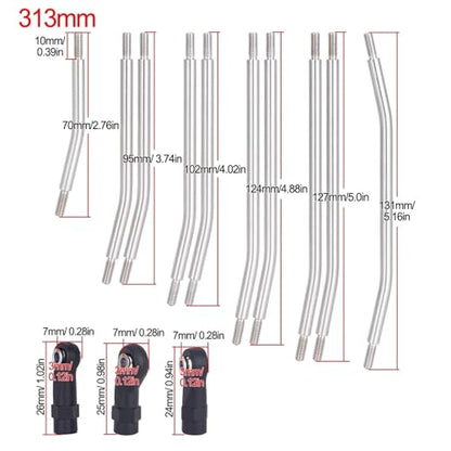 for Axial for SCX10 II 90046 1/10 RC Crawler Car Upgrade Parts 10Pcs Steel Links Rod Set with Ball End 313/324mm Wheelbase RC Links Linkage(313mm) - size: 313mm