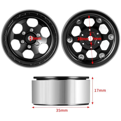 1.3inch beadlock Wheels RC Aluminium Rims for 1/18th TRX4M 1/24th Axial SCX24 RC Crawler Car Upgrade Parts (Black) - color: Black