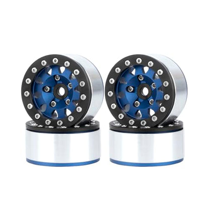 4PCS 1.55 Inch Aluminum Alloy Metal Beadlock Wheel Rim Hubs Replacement Accessory for AX90069 D90 TF2 CC01 Tamiya 1/10 RC Crawler Car Upgrade Parts(10Holes-Black Blue) - color: 10holes-black Blue