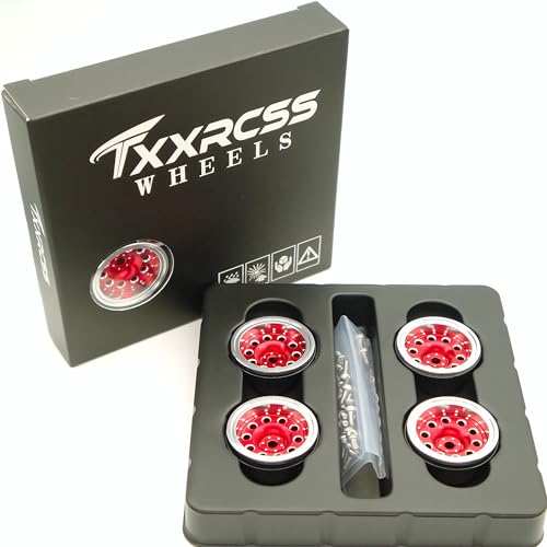 RC 1.0 Beadlock Wheels Offsets -2 Aluminum Rims for AX24 1/18 TRX4M All 1/24 Scale Axial SCX24 Deadbolt RC Crawler Car Wheels Upgrades 4Pc (Red & Silver) - color: Red & Silver