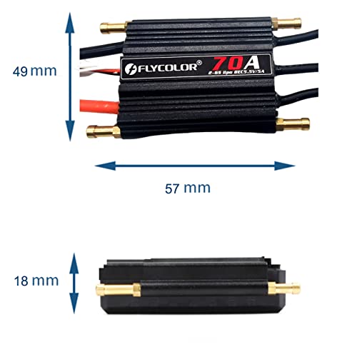 FLYCOLOR 70A Waterproof Brushless ESC Electronic Speed Controller with 5.5V/5A BEC and XT60 3.5mm Banana Head Connector for Model Ship RC Boat