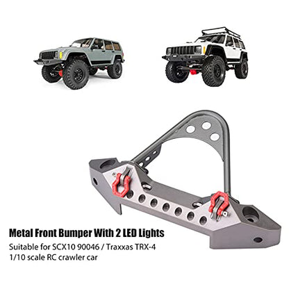 ZJchao RC Bumper, RC Front Bumper Metal Front Upper with 2 LED Lights for ‑4 1/10 Scale Crawler (Ti Color) - color: Ti Color