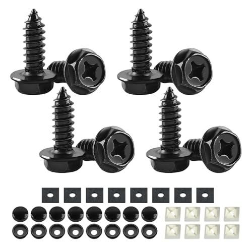 YALOK 8PCS Cross License Plate Screws, M6 Mounting Kit, Black | stainless steel hardware, rust-resistant finish, tamper-resistant fasteners, includes nuts and caps, front or rear mounting - color: Cross-Black Set, size: 8PCS
