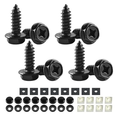 YALOK 8PCS Cross License Plate Screws, M6 Mounting Kit, Black | stainless steel hardware, rust-resistant finish, tamper-resistant fasteners, includes nuts and caps, front or rear mounting - color: Cross-Black Set, size: 8PCS