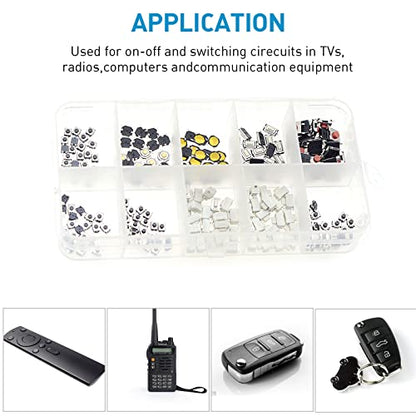 QTETAK 200 Pcs 10 Value Micro Momentary Tactile Push Button Switch Tact Assortment Kit | 10 Value, Includes 200 Pack - style: 200 Pcs 10 Value