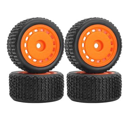 Pre-Mounted Pin Buggy Tires and Wheels Rims Hub Tires Set for 1/24 Losi Micro-B 1/28 Losi Micro-T Wltoys 244016 Upgrade Part (Orange Micro-T) - color: Orange Micro-t