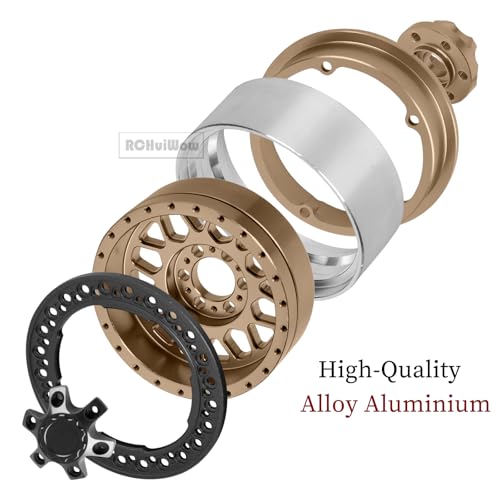 RC 1.9 Beadlock Wheels 1.9 Beadlock Tires for 1/10 SCX10 90046 AX103007 TRX4 TRX6 D90 VS4-10 MST CFX Gen8 7 RC Crawler,Alloy Aluminium rc Wheel Rim w/Rings & Rubber Tires,Brown w/Black - color: Brown(4pcs)