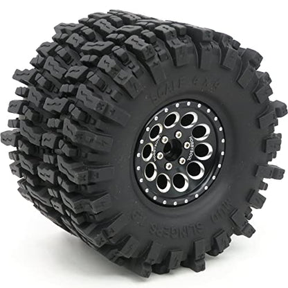 HOBBYSOUL 1.9 Beadlock Wheels and Tires Set 120mm Soft Sticky Mud slingers 1.9 Tires Wheels Black Rims for 1/10 rc Crawler Traxxas TRX4 Axial SCX10, (4 Pack) - color: Black
