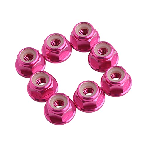 8PCS Flange M4 Lock Nuts Serrated Nylon Self-Tightening Aluminum M4 Wheel Hardware for Axial HPI TLR ECX Model RC Car Vehicles Upgraded Replacement Parts (Rosy Red) - color: Rose Red