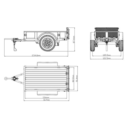 FMS FCX18 RC Crawler Accessory - Land Cruiser 80 & 1/12 RC Cars: Utility Trailer Type B Silver