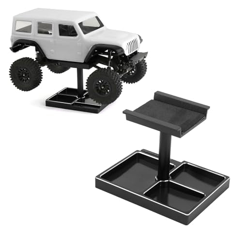 RC Car Working Stand with Magnetic Screw Trays for 1/18 1/24 RC Cars Aluminum Repair Workstation Kit (Black) - color: Black