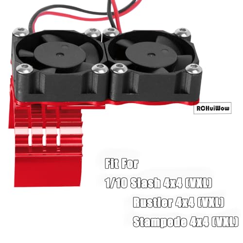 RC VXL-3s ESC Cooling Fan Heat Sink w/Dual Fan Heat Sink Upgrades Part for 1/10 Slash Rustler Stampede 4x4 VXL 4WD,High Velocity Fan Heatsink Hops Up,Red - color: Red(1set)