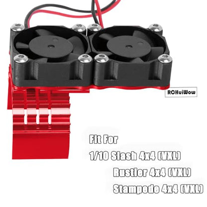 RC VXL-3s ESC Cooling Fan Heat Sink w/Dual Fan Heat Sink Upgrades Part for 1/10 Slash Rustler Stampede 4x4 VXL 4WD,High Velocity Fan Heatsink Hops Up,Red - color: Red(1set)
