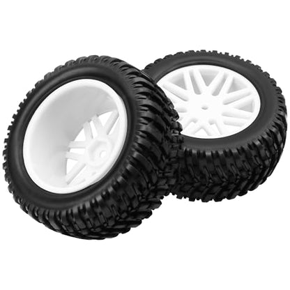 OD 96mm RC Off Road Short Course Truck Tire w/Plastic Rim 12mm Hex Compatible with 1/10 Scale Buggy Car HSP 94170 94155 Wltoys 1/14 144001 124019 RC Car (White) - color: White