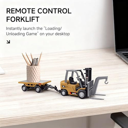 1/64 Full Proportional RC Forklift Toy,8 Channel 2 Mode Mini Remote Control Forklift Truck with Flatbed Tow Truck,2 in 1 Transformable Lift Fork & Hook with Rechargeable Battery for 4+ Kids - style: Full Proportion Forklift