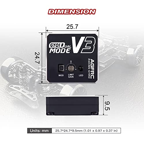 AGFRC Dual-Gain RC Drift Gyro with Aluminum Case (GY01 V3) | Dual Gain Modes: Normal & AVCS, 10g, 3.7-8.4V, EPA Setting, SBUS2/PWM/Sanwa SSR/SHR Compatible, PID Control
