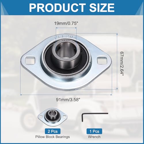 uxcell 2Pcs SBPFL204-12 Pillow Block Bearings 3/4" Bore Bearing Units Steel Flange Mounted Bearing Housing with Wrench - size: SBPFL204-12 (3/4" ID)
