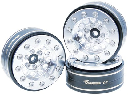 1.3 Beadlock Wheels & Brass Ring Weight 46.5g Adjustable Offset-3mm 1.3 Wheels Hex 7mm for 1/18 1/24 RC Crawlers Upgrade 4Pc YK (Silver) - color: Silver
