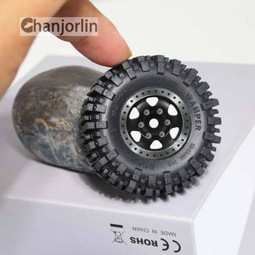 1/24 1/18 RC Crawler Tires and Beadlock Wheels Rims Offset -2.5mm 1.0 Super Soft Sticky Mud Terrain Rock Tyres OD 55mm for 1:24 1:18 Car Axial SCX24 FMS AX24 FCX18 FCX24 TRX4M 4Pcs (Black) - color: Black