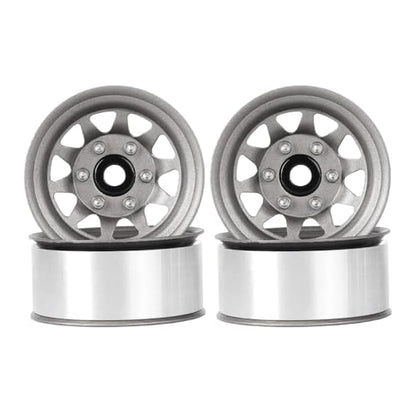 4PCS 1.55 Inch Aluminum Alloy Metal 10Holes Beadlock Wheel Rim Hubs Replacement Accessory for Tamiya AX90069 D90 TF2 CC01 CC02 1/10 RC Crawler Car Upgrade Parts(A-Grey) - color: A-grey