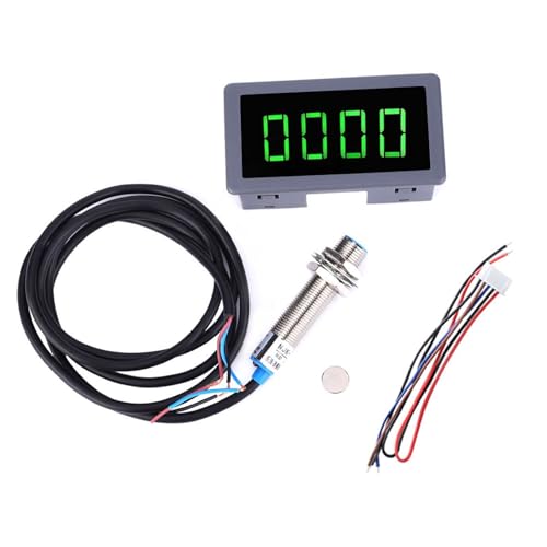 Digital Tachometer for Motor Speed Measurement, Hall Effect Sensor RPM Meter with LED Display, DC 8-24V Range 10-9000