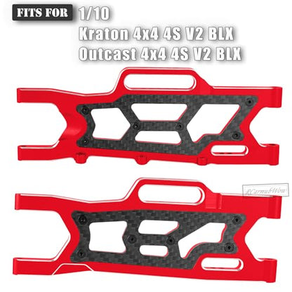 RC Alloy Suspension Arms Upgrades Part for 1/10 Outcast 4x4 4S V2 BLX,Kraton 4x4 4S V2 BLX,Front Rear A Arms Suspension Arms Hops Up,Replace ARA330711 ARA330710,Red - color: Red(4pcs)