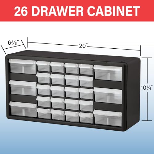 Akro-Mils 26-Drawer Plastic Storage Cabinet, 20"W x 6"D x 10"H, Red - color: Red, size: 26 Drawer, style: 1 Pack