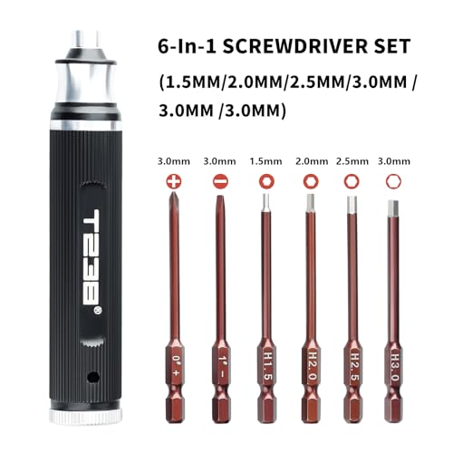 T238-Hex Screw Driver Set, Storage Hexagon Screwdriver Tool Kit for Airsoft Tool Multi-Axis FPV Racing Drone RC Quadcopter Helicopter Car Models（1.5MM/2.0MM/2.5MM/3.0MM / Slotted&Cross 3.0MM）