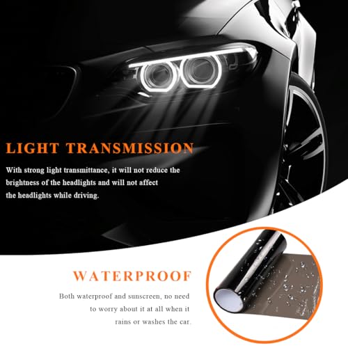 Sun Walker Car Light Tint Film, 12 x 48 Inch Waterproof Taillight Wrap Film Roll with Squeegee & Cutter, Self-Adhesive Vinyl Sticker Sheet Roll for Headlights Fog Lights Tail Lights (Light Black) - color: Light Black