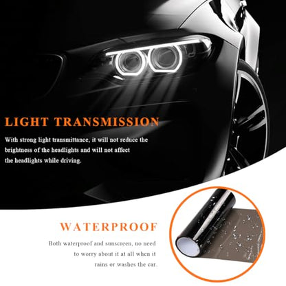 Sun Walker Car Light Tint Film, 12 x 48 Inch Waterproof Taillight Wrap Film Roll with Squeegee & Cutter, Self-Adhesive Vinyl Sticker Sheet Roll for Headlights Fog Lights Tail Lights (Light Black) - color: Light Black