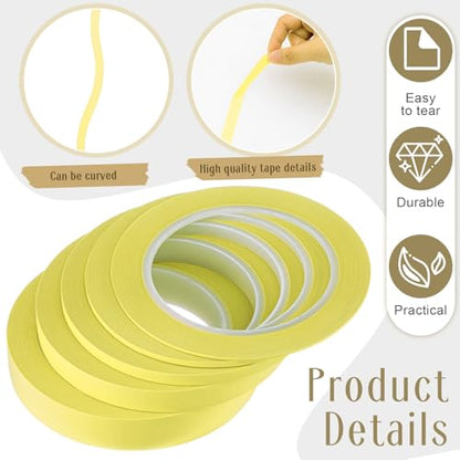 Xuniea 5 Rolls Fine Line Vinyl Tape, 1/16, 1/8, 1/4, 1/2, 3/4 Inch, Yellow | Masking Tape Automotive Car Auto Paint for Curves, High Temperature Vinyl Low Tack - color: Yellow, size: 1/16, 1/8,1/4, 1/2, 3/4 Inch