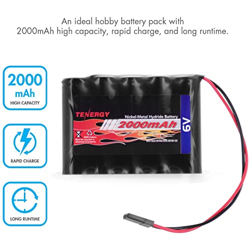 Tenergy 2 Pack NiMH Receiver RX Battery with Hitec Connectors 6V 2000mAh High Capacity Rechargeable Battery Pack for RC Airplanes/RC Aircrafts and More - size: 2 Packs