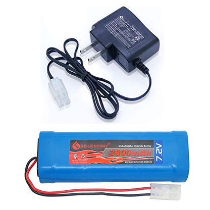 7.2v 3800mAh NI-MH Rechargeable RC Battery with Standard Tamiya Plug for RC Cars Boats Toys with Battery Charger Adaptor (1 Pack)