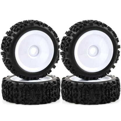 Pre-Glued 1/8 RC Buggy Truggy Tires & Wheels Set 17mm Hex RC Wheels Tires-All-Terrain Deep Tread, Fits Arrma Typhon 3S, Losi TLR 8Ight X/E 2.0 XT/XTE, Traxxas, Team Associated, Redcat, HPI - color: white solid-dish rc wheels