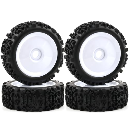 Pre-Glued 1/8 RC Buggy Truggy Tires & Wheels Set 17mm Hex RC Wheels Tires-All-Terrain Deep Tread, Fits Arrma Typhon 3S, Losi TLR 8Ight X/E 2.0 XT/XTE, Traxxas, Team Associated, Redcat, HPI - color: white solid-dish rc wheels